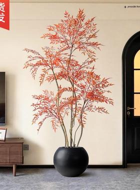 中古风仿真绿植轻奢室内电视柜旁落地摆件大盆栽红色南天竹假绿植