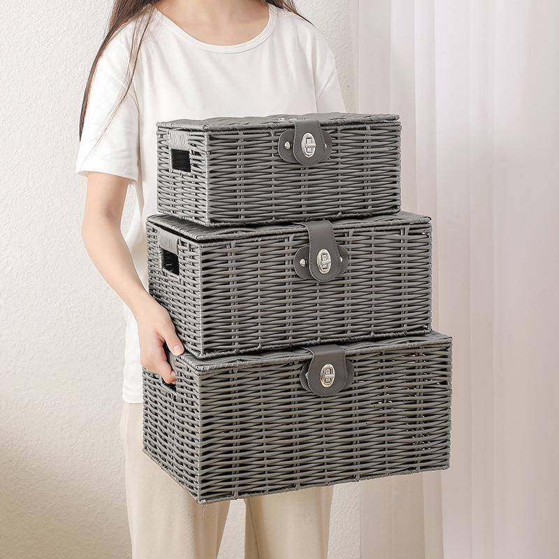 家用藤编桌面收纳盒收纳筐带盖收纳箱收纳整理篮筐户,3C数码配件,其它配件,淘宝优惠券,粉丝福利购,淘宝优惠卷