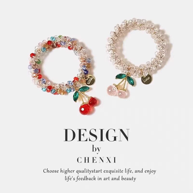 【下单立减5g0】樱落星坠水钻樱桃吊坠气质发圈女送闺蜜手錬两用Q