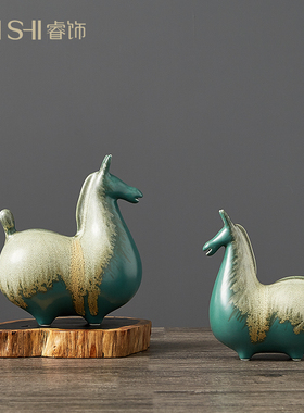 新中式摆件博古h架工艺品家居禅意酒柜小马陶瓷马饰品客厅玄关软