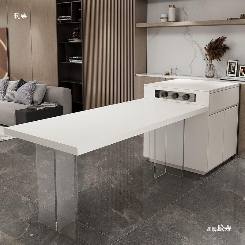 户简约风单岛台柜独可岛移动小型家用岩板倒台多层实木中QGM台餐