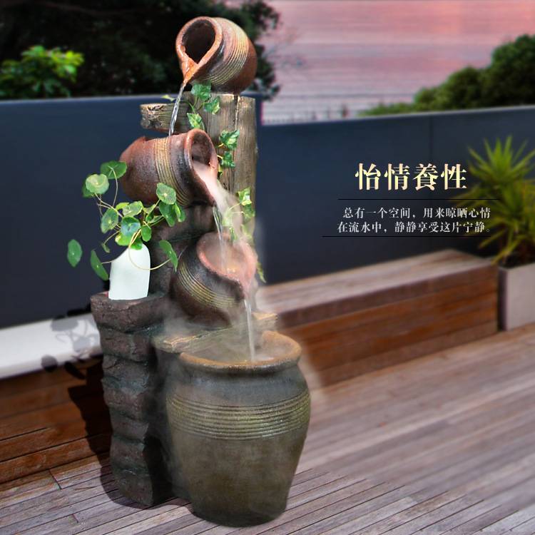 欧式创意流水喷泉招财落地树脂摆件客厅庭院家居饰品开业送礼景观