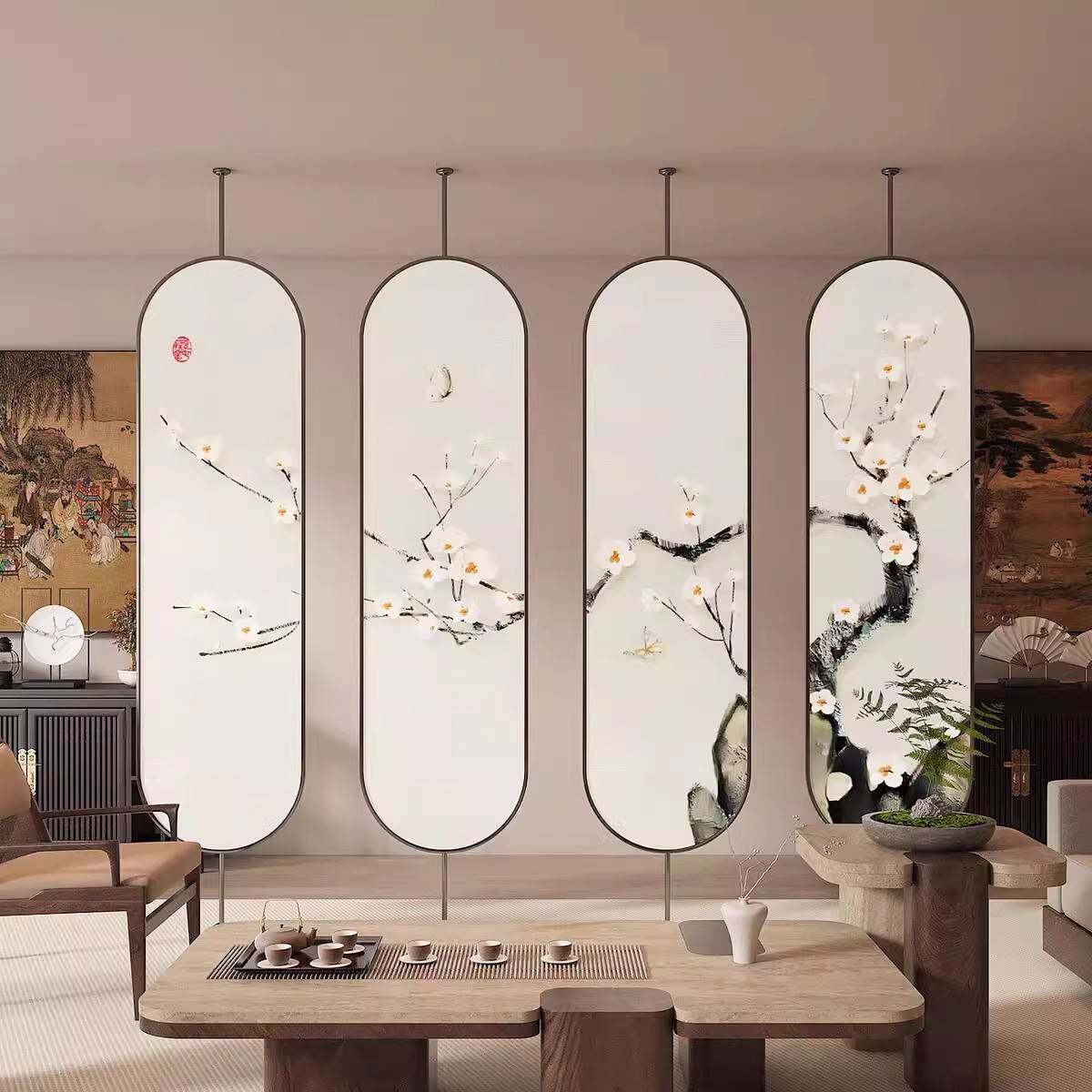 彩绘艺术玻璃屏风隔断客厅2025新款旋转屏风隔断客厅遮挡玄关酒店