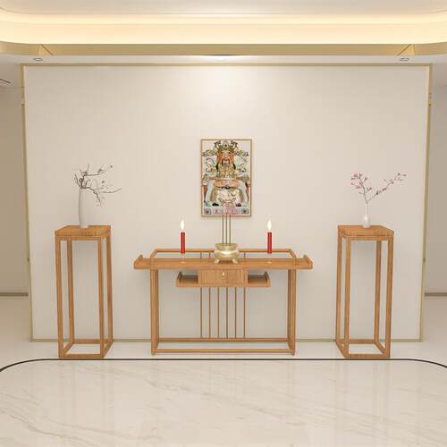 9新中式关桌仿古条案02轻U原木端景台简约现代玄入户装饰进奢门玄