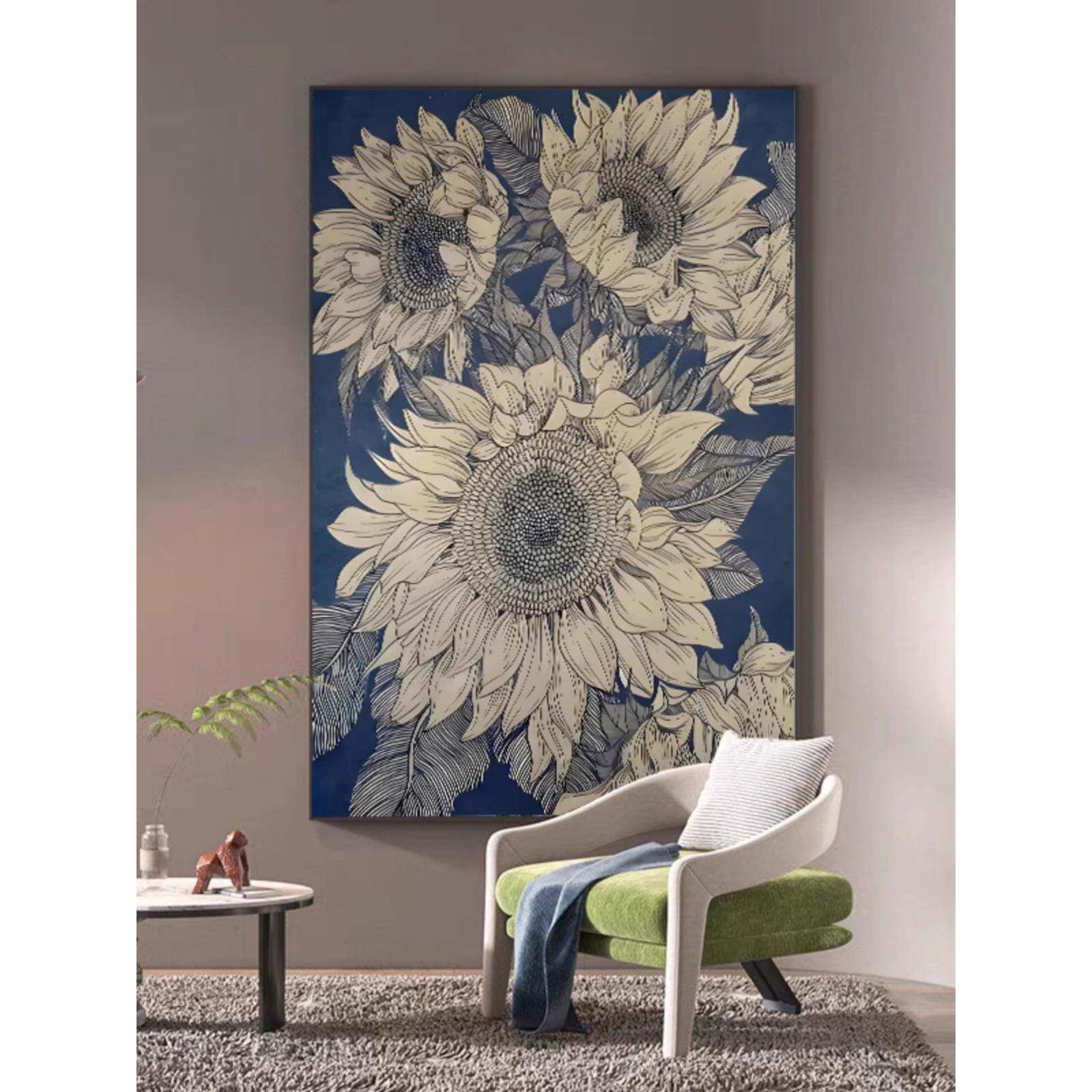 现代简FDP约向日文艺复古风个性小装画饰玄众关卧室挂画客厅葵落