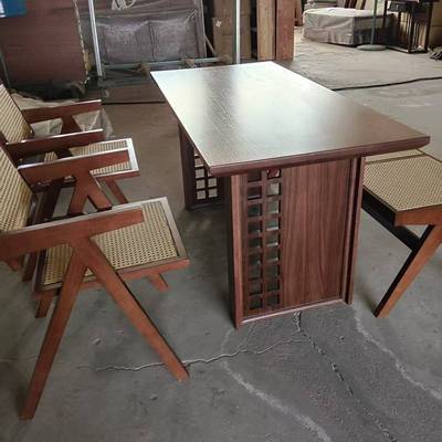 现代简约实木餐桌胡桃木色客厅大长书桌工作台大板餐桌复合茶桌