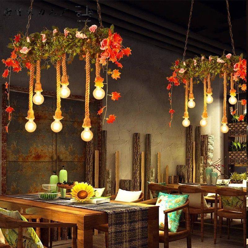 工吧风吊灯创意个性音499乐业餐厅吧氛围酒烧烤店装饰植物麻绳台