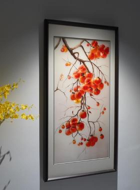 新中式风柿子图事格事如意纯手工刺传D004绣统苏绣关玄过道客厅装