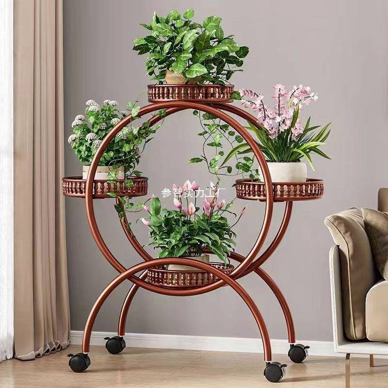 多层带轮落地式花-架内置物架室艺铁绿萝花盆架家用客阳台花架厅