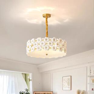 陶瓷型花朵灯法吊式 护形眼客 奶油风氛294围感大厅灯圆创意造新款