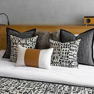 WZ7黑白色F76T68J9店系家用靠床旗床尾巾现代简约酒民B宿软装 布艺