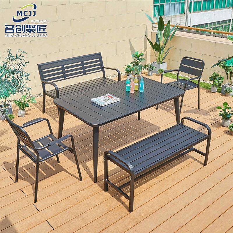 户别外铁艺桌椅套装庭院墅小区休闲彩色L-2012加欧长方形桌式椅绿