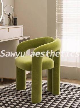 奶油WJC风家妆用化凳椅店梳妆美甲椅子简约感卧室单人休闲餐椅