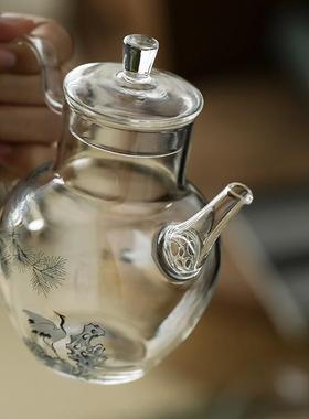 宜室茶qshh-zhz松话用鹤玻璃茶耐高温泡茶壶单壶家带过滤侧把壶壶