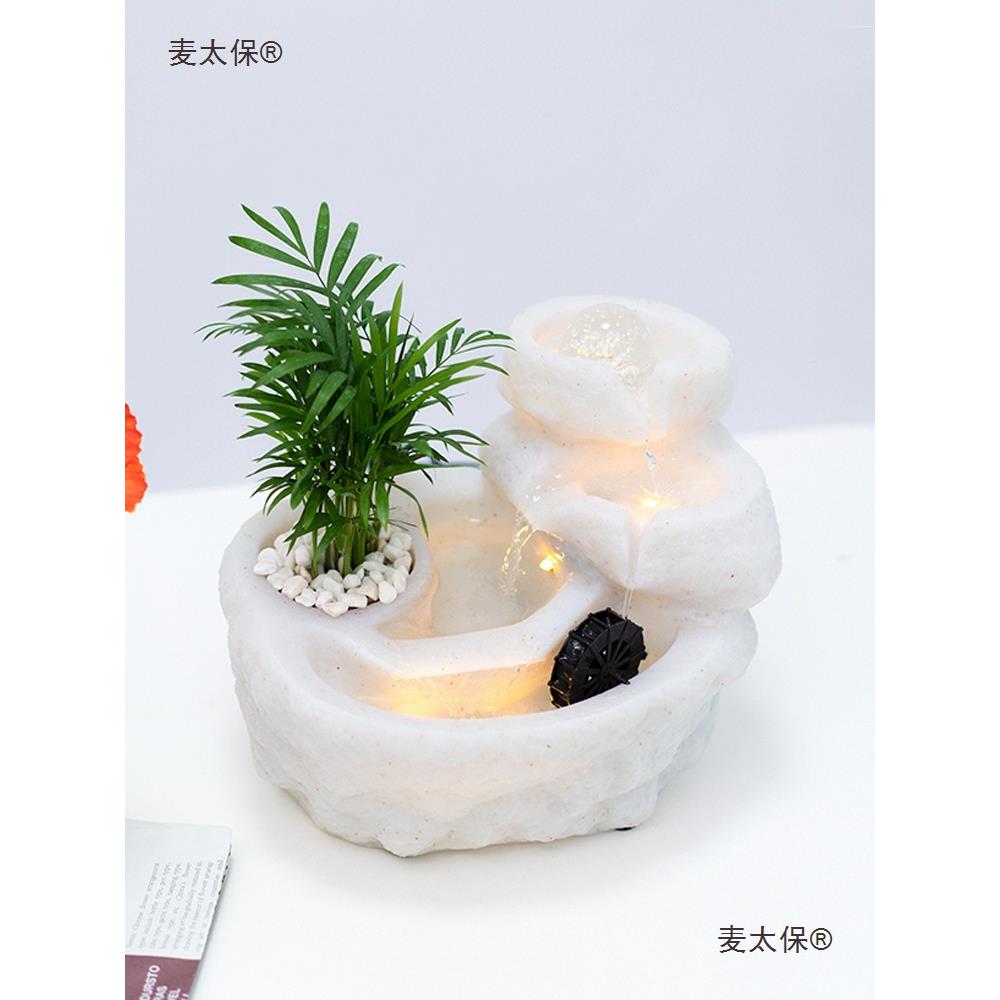 轻球奢装饰摆件麦小山喷假泉水晶水车流水摆件循环麦太保水现代客