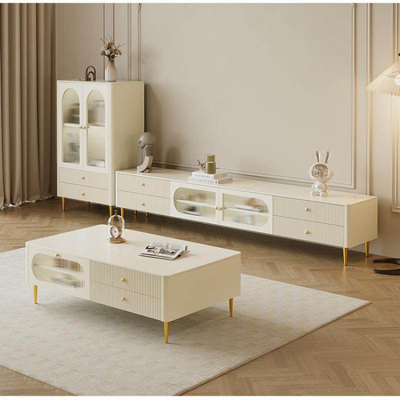 法式茶几电奶视柜rg6516组合油地风客厅现代约小户型实简木落白色