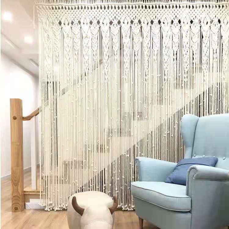 手编帘挂庆毯波西米亚门风格居手074作棉线编织帘子婚家用品装饰
