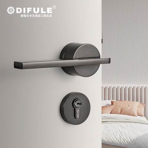 木门执手锁锌合金室内静音门锁现代简约卧室房门分体锁机械锁黑色