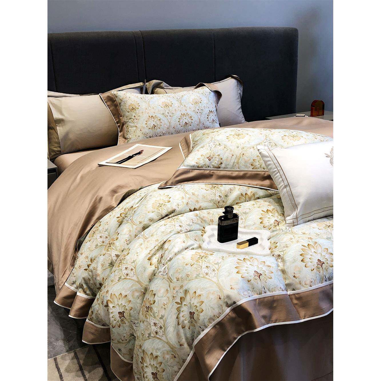 高端100支天丝棉四件套全棉纯棉印花被套床单轻奢风床上用品套件