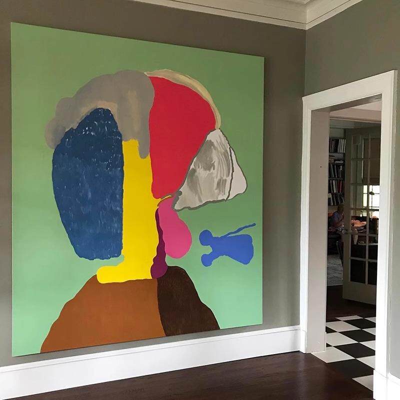 多巴胺风大幅抽象手绘油画后现代客厅装饰画玄关走廊壁画方形挂画