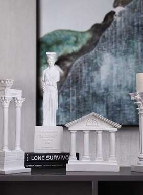 欧式简约希腊白色罗马柱摆件古建筑模型树脂柱子雕塑书桌家居摆设