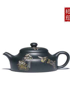 原矿九龄君子兰纯手工描金君德150ML自用宜兴紫砂壶功夫泡茶壶茶
