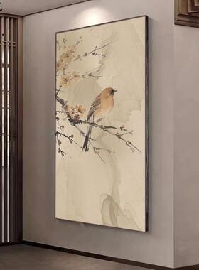 新中进茶式花鸟144玄关入户门走廊挂画茶室画楼书房竖版装饰画门