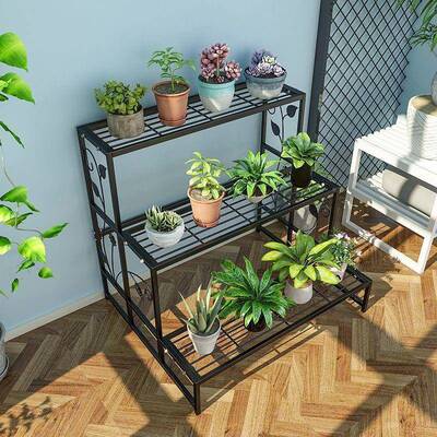 美式三田无品牌/园铁艺架花落地式多层花架台厅客二层层架子阶梯