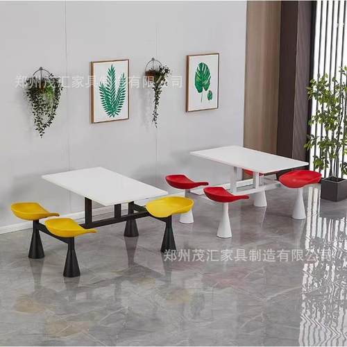学校工4堂连体不锈钢餐FPA桌椅食小员吃人快餐店面馆靠背餐桌椅组