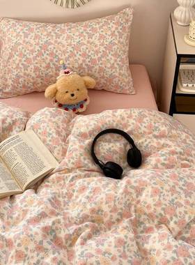 A类纯棉双层纱布四件套宿床新罩款上被被套床F99S868T单学生舍三