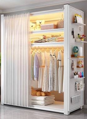 简货架衣柜开放式衣架物架带遮挡帘收纳加QFX置厚层出租屋易多衣