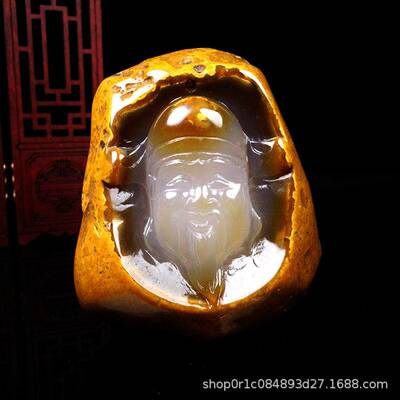 巴西原皮原色玉髓玛瑙原石手把件件寿星手抓件笑佛人物把件石