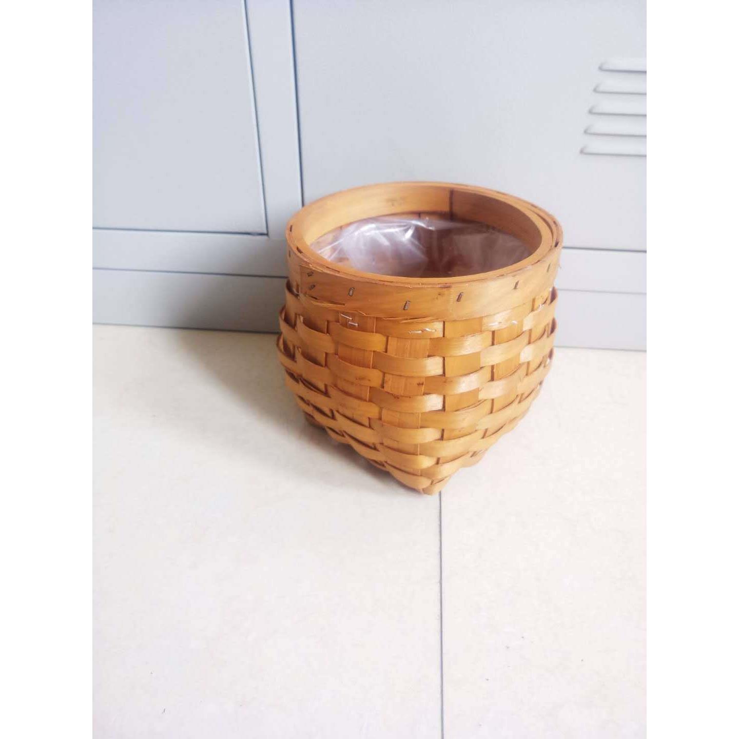 圆形木片手工篮子迷桌面收纳水果篮绿面包篮植栽篮盆杂物置JTG物