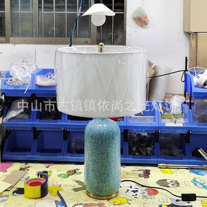 美乡村复古创意蓝装色陶瓷台灯头简约床卧室民宿TT107酒店式艺术