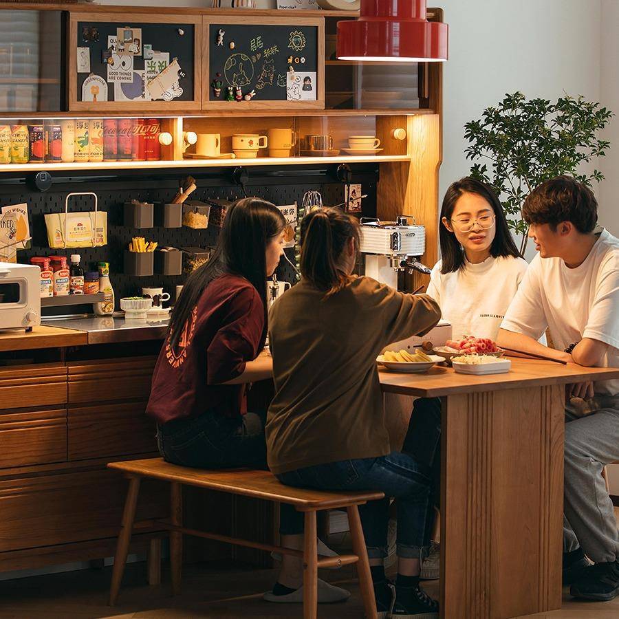 二黑木靠业仓餐边柜实木满家用餐桌一体墙酒柜简现代约DDK日式客