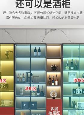 柜带璃门展示酒柜轻奢书定制家用客厅一体整书玻墙到顶CBO架实木