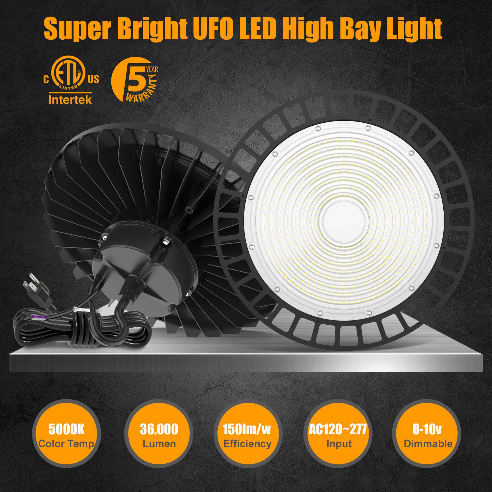 LED工矿灯UL认证200W高流明HighBay商业照明UFO厂房天棚高棚灯具