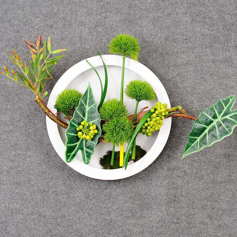 客厅卧室面圆墙形壁饰装饰墙壁挂绿植圆框绿植多件肉花艺立体假花