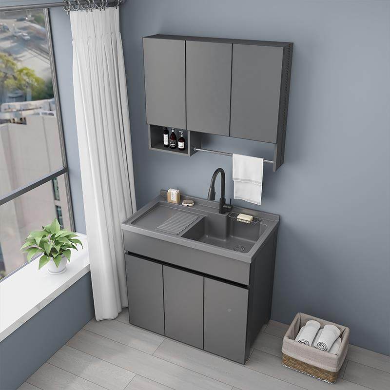 K台太空铝洗柜阳定制658带搓板浴室柜组7合洗衣衣池洗手台盆一体