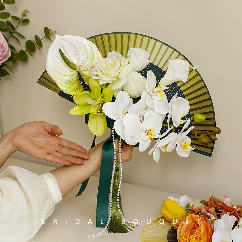 团陌歌新真中式仿花扇子新娘捧花结婚扇婚礼STR创意花束订手婚拍