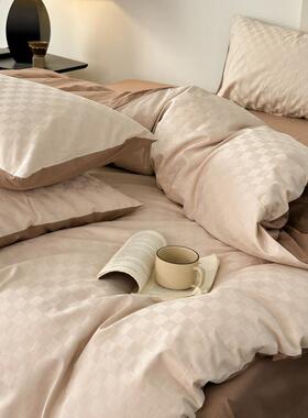 A类全棉6s2025010贡提花三轻奢四件套纯棉床上用品件套宿舍0床缎