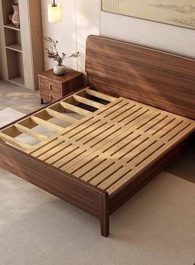 黑胡桃桃木木床现全实主1.51.8双人AXV床代简胡约小卧户型家具