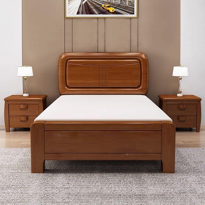 实木双双人床1.米胡桃色人主卧1.5m床单人8加PZS厚储物1.2小户型