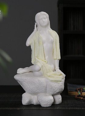 陶瓷现代人物创意美女家居工艺品摆件 古典美女出浴白瓷玄关装饰
