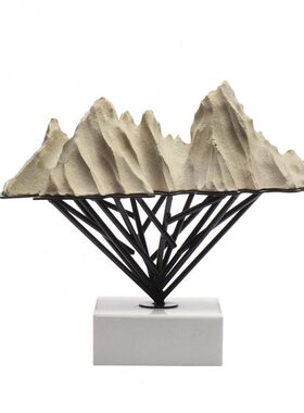 现代新中式禅意艺术摆件假山铁艺金属客厅枯山水样板房软装饰品