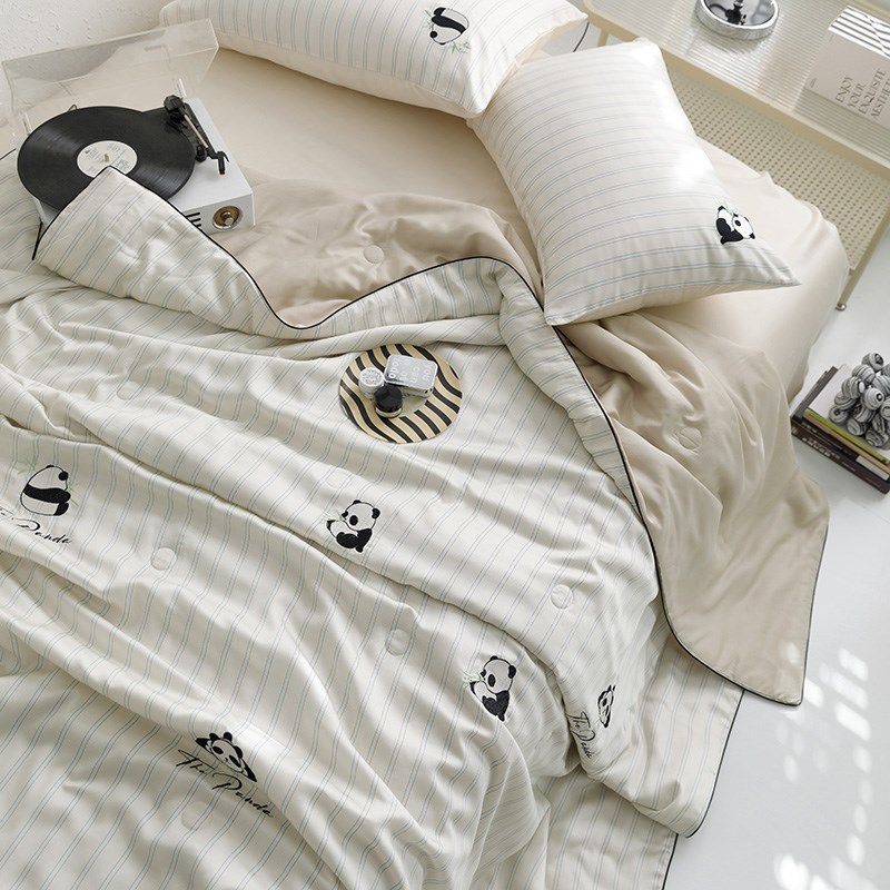 国潮熊猫刺绣60支兰精天丝夏被20%桑蚕丝凉感夏T凉被空调被四件套