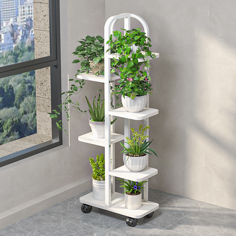 室内铁艺花架子客厅落地式多肉花盆置物架阳台吊兰W多层带轮摆放