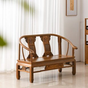 红木家具鸡翅木客厅三人座中式全实原木仿古榫卯皇宫椅沙发双人座