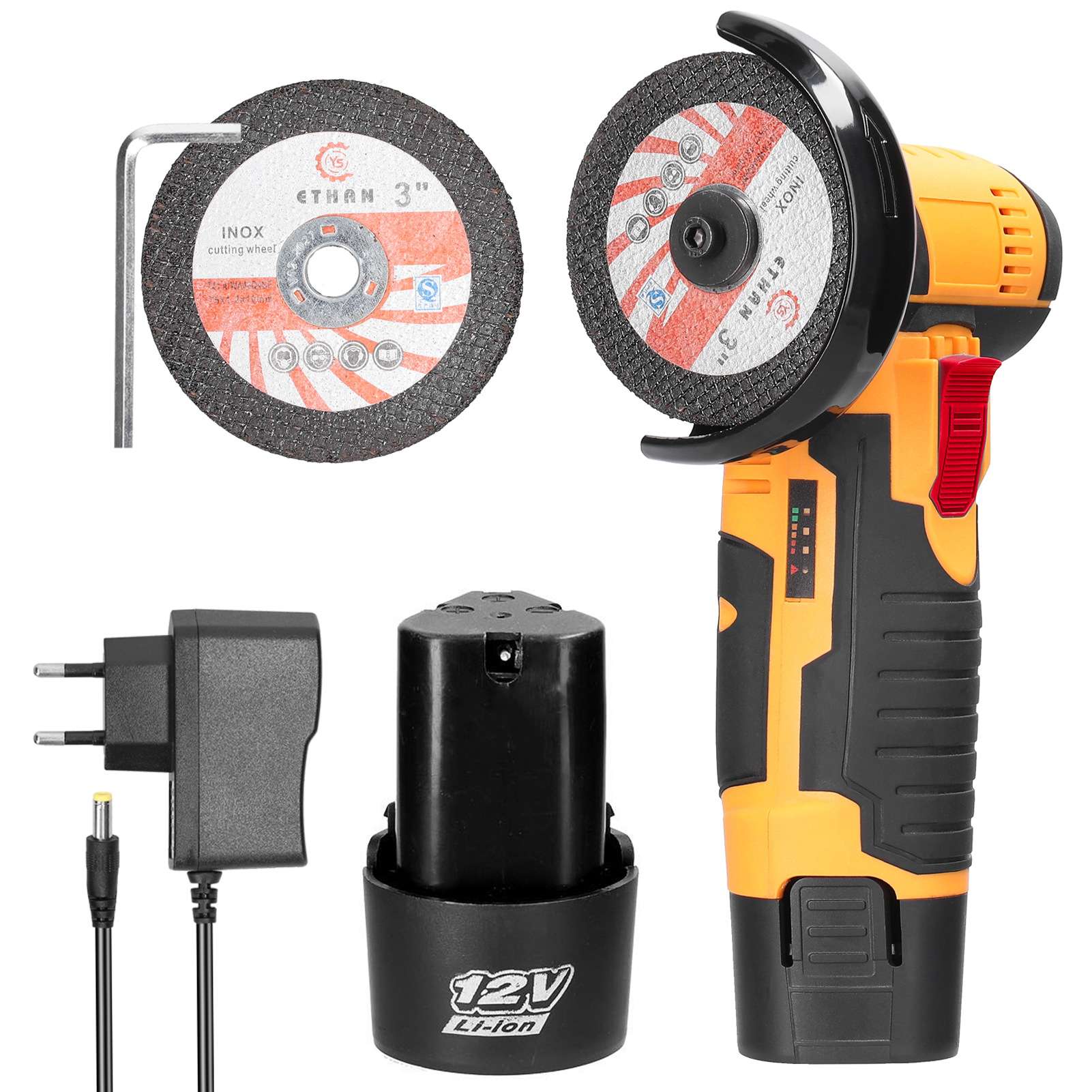 12V有刷充电式迷你角磨机 锂电角磨机 抛光机切割机角向磨光机 黄