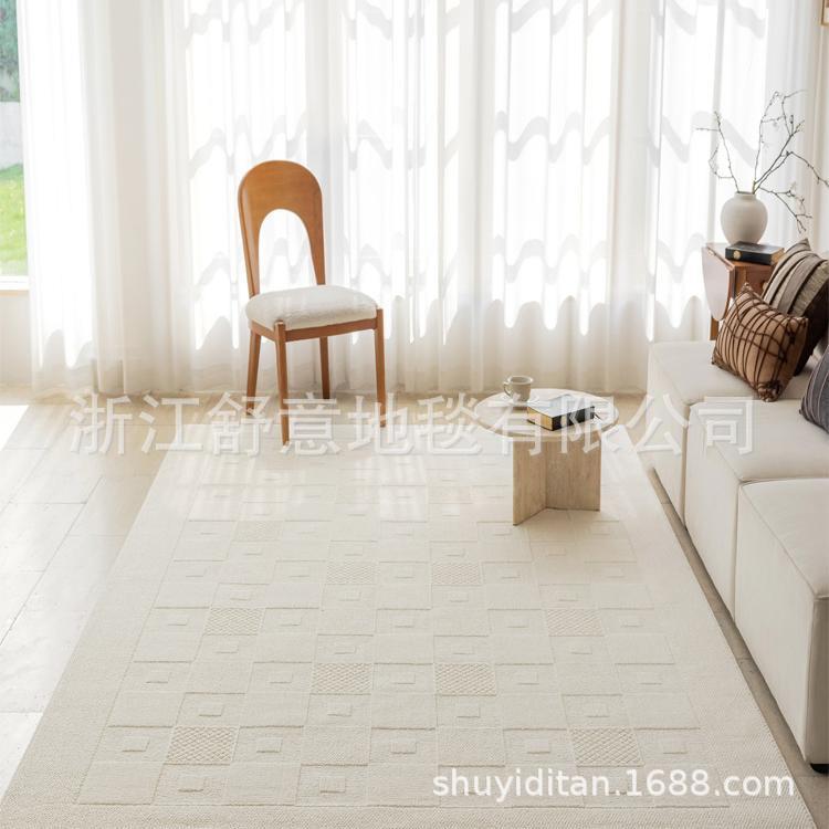 防水客厅地毯现代简约奶油风茶几垫轻奢高级免洗可擦卧室2024新款
